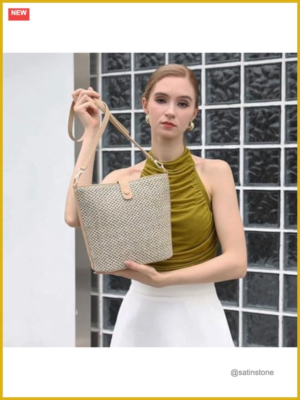 Woven Straw Crossbody Bag with Leather Strap Beach Summer Purse - Picture 3 of 7